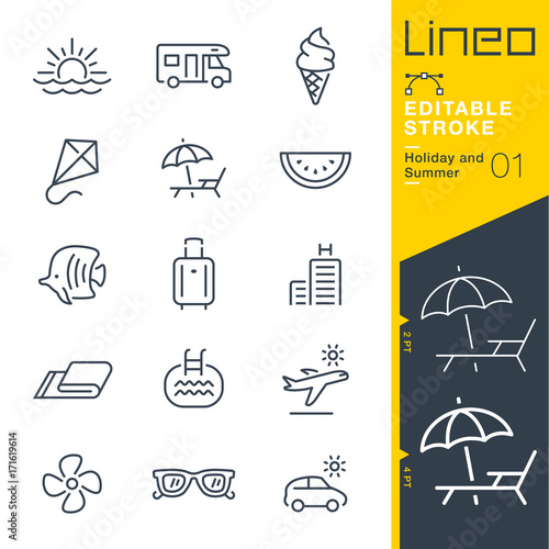 Lineo Editable Stroke - Holiday and Summer line icons
Vector Icons - Adjust stroke weight - Expand to any size - Change to any colour