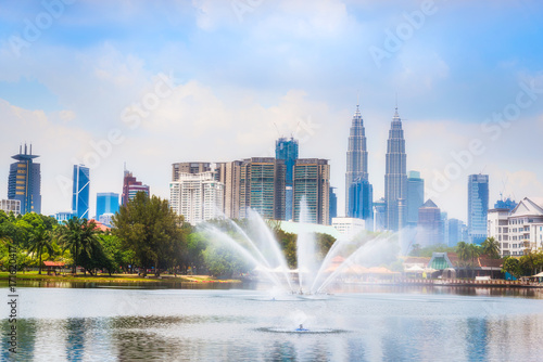 Landscape of Kuala Lumpur skyscraper at Titiwangsa Park, Malaysia.