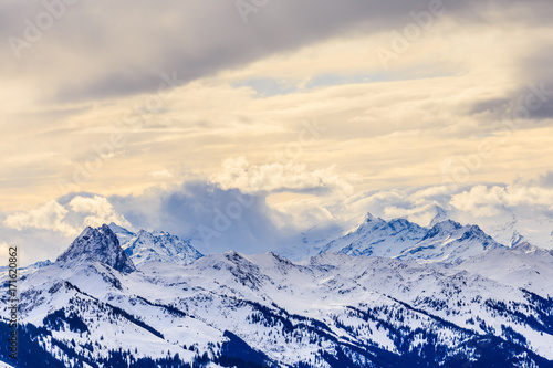 Mountains with snow in winter. Ski resort Hopfgarten, Tyrol, Austria