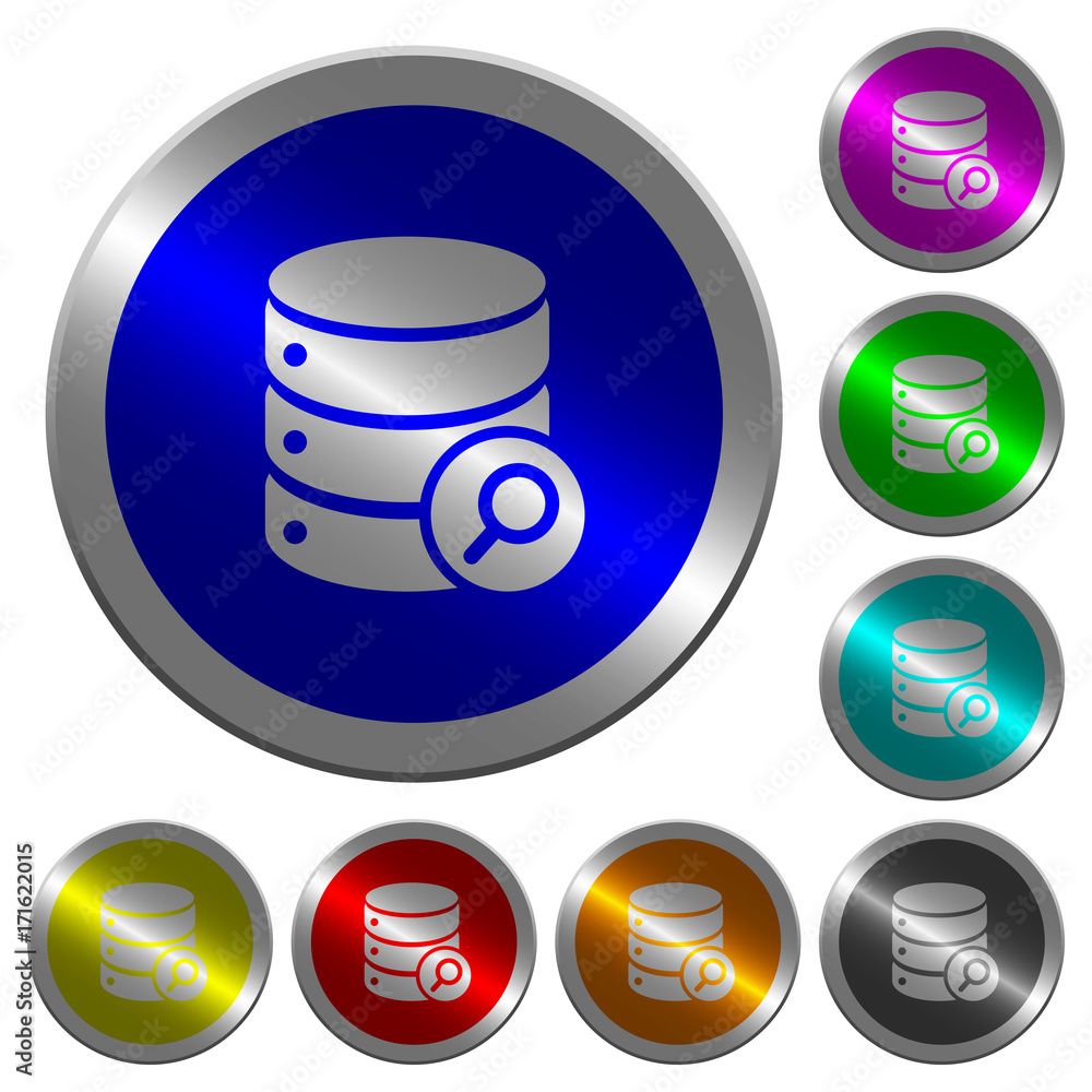 Database search luminous coin-like round color buttons Database search luminous coin-like round color buttons