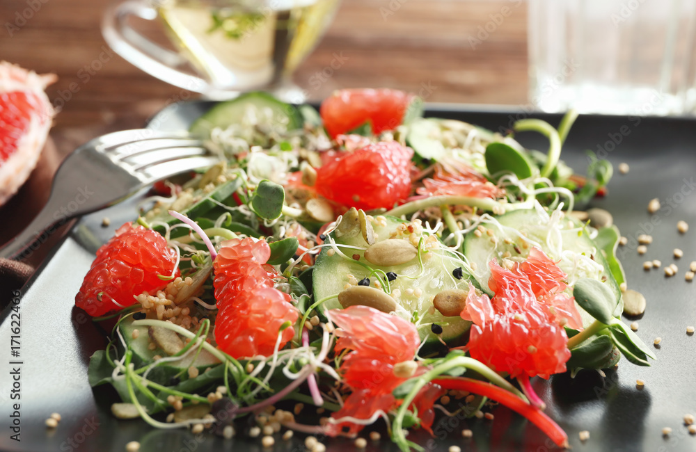 Superfood salad with cucumber and grapefruit, closeup Superfood salad with cucumber and grapefruit, closeup