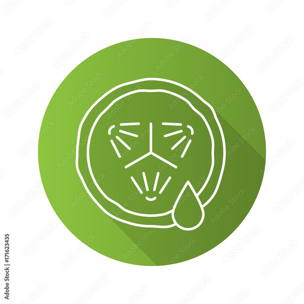 Cucumber slice with juice. Flat linear long shadow icon Cucumber slice with juice. Flat linear long shadow icon