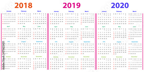 Calendar Design 2018,2019,2020 vector and editable