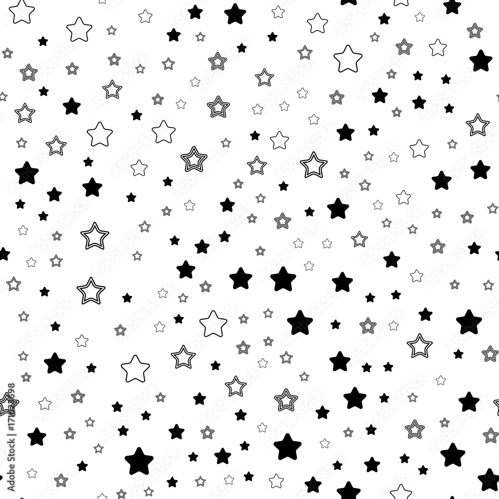 Memphis seamless pattern with star geometric elements, fashion trend 80-90s. Vector.