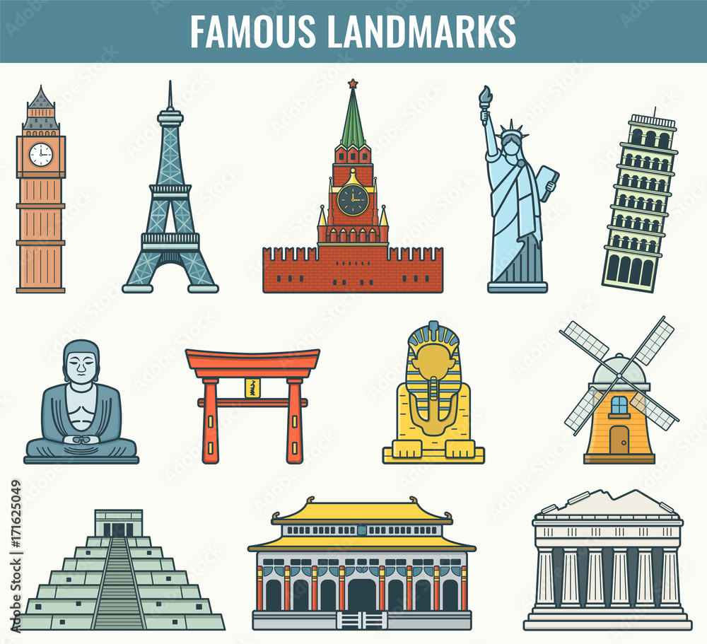 World landmarks. Travel and Tourism. Vector