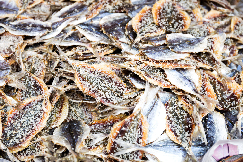 Salted fish (dried fish) is a dry food in Thai market