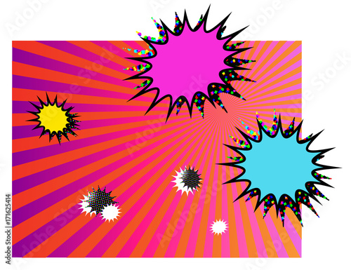 pop art comic background with word balloon and sun burst ray gradient background
