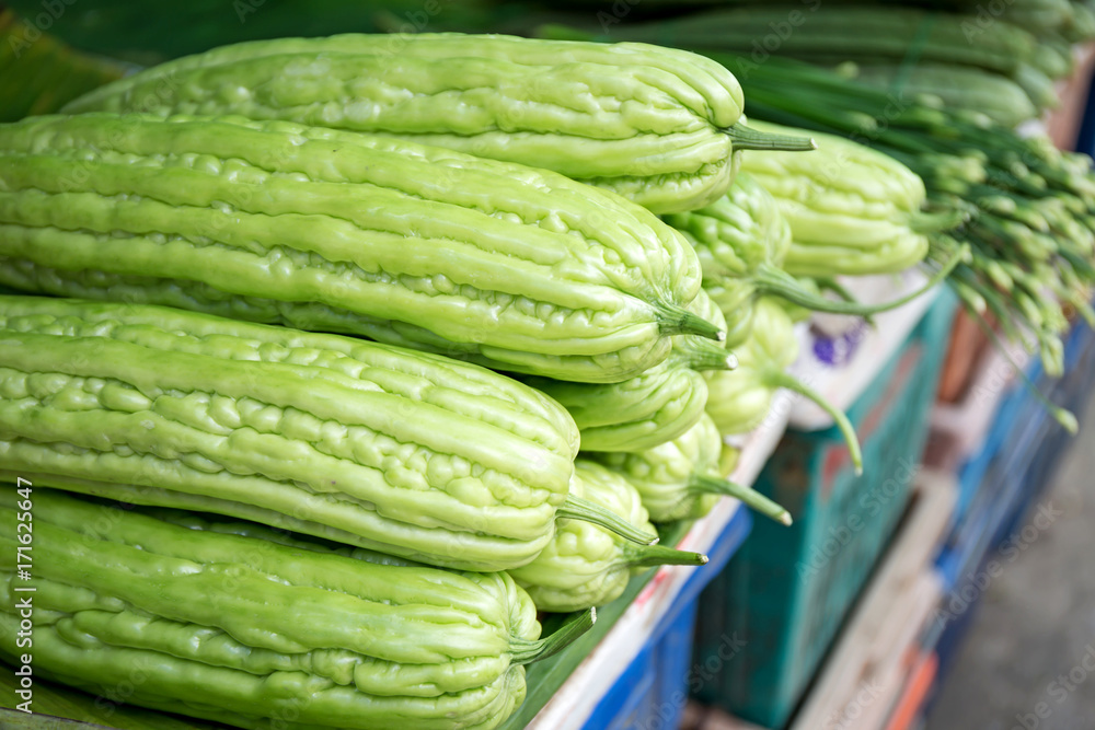 green bitter gourd in market