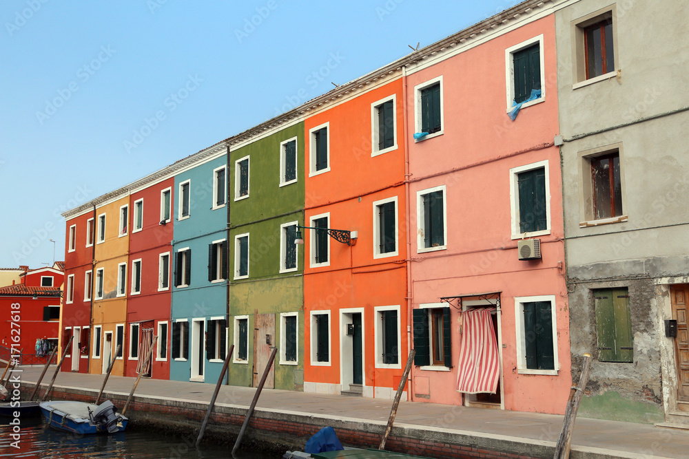 vivid colored houses on the island of Burano in Venice in Italy