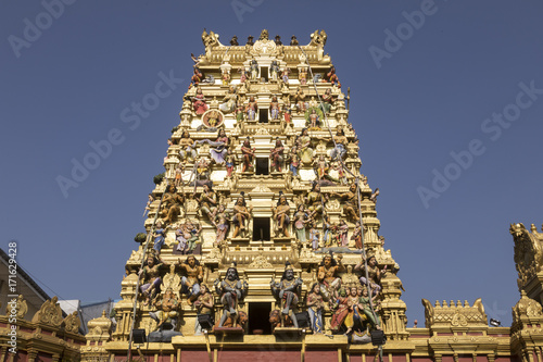 The complex Gopuram Tower of New Kathiresan Hindu Temple in Pettah district of Colombo, Sri Lanka.