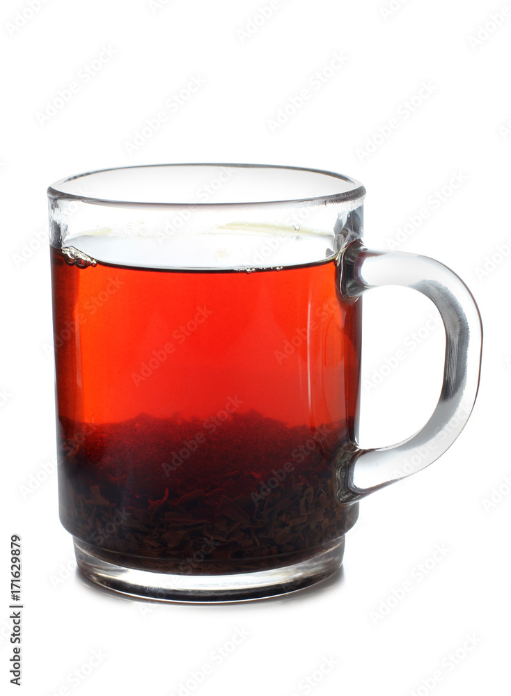 Glass cup with tea on white background Glass cup with tea on white background