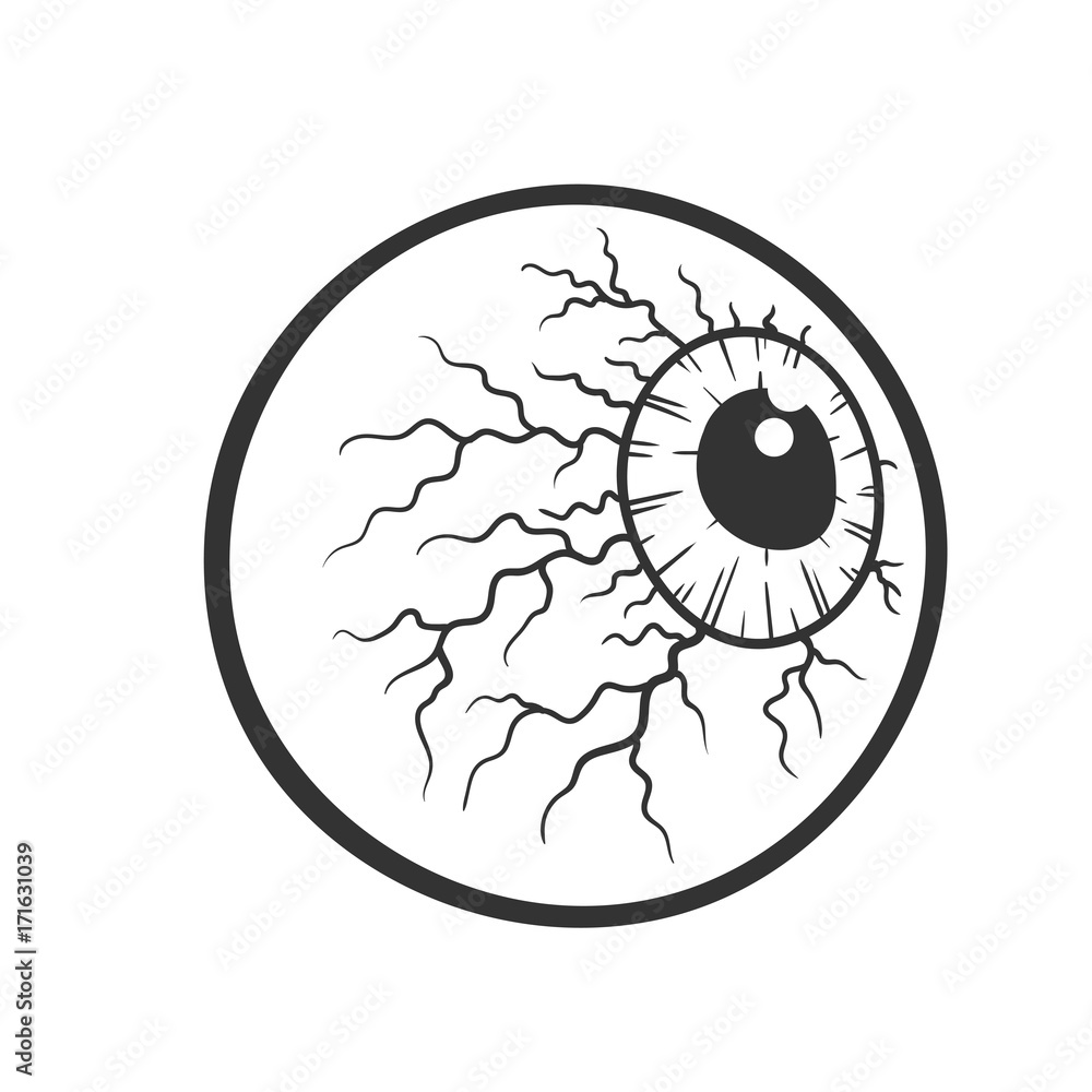 cartoon bloody eyeball, halloween concept, vector illustration