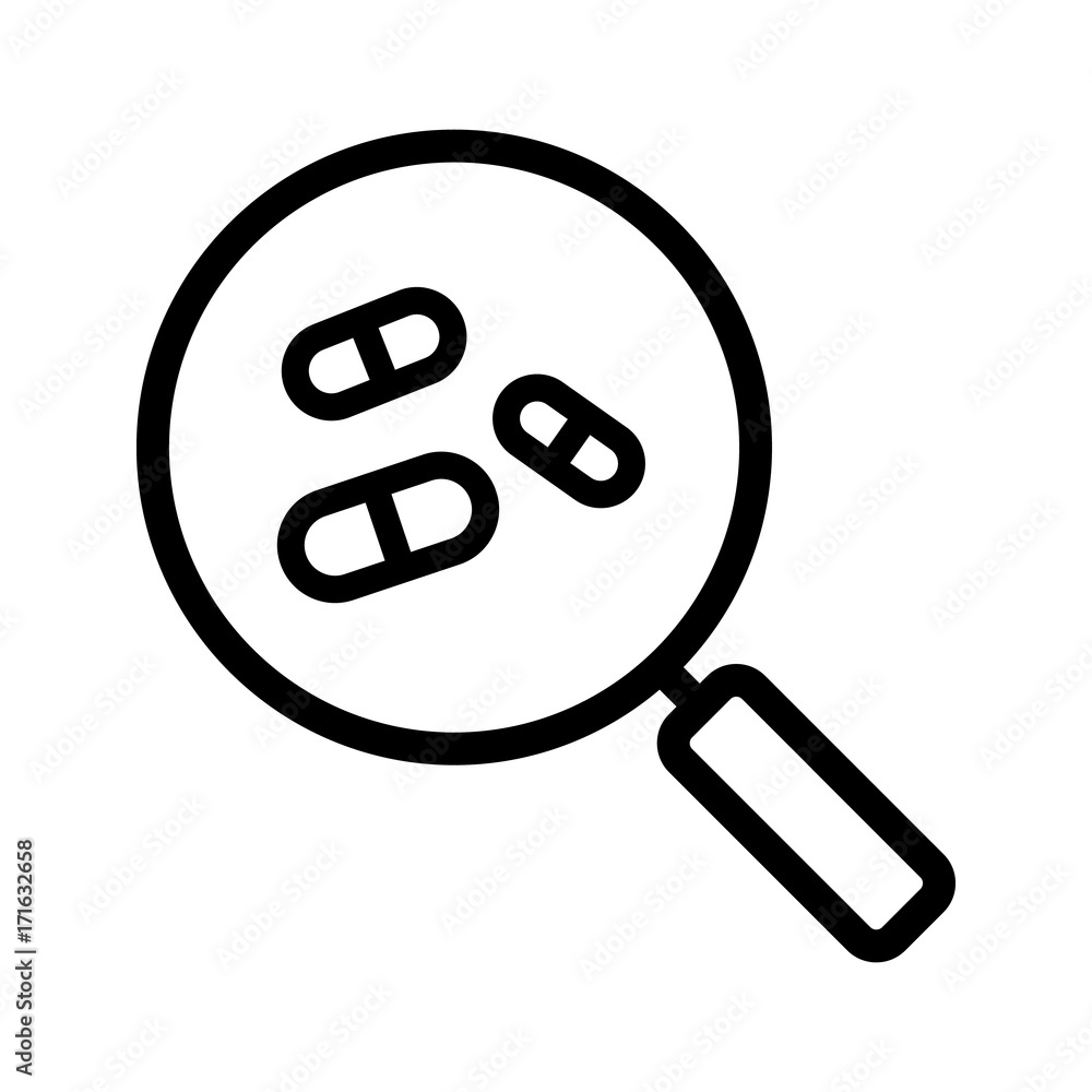 Drugstore and medicine search linear icon Drugstore and medicine search linear icon