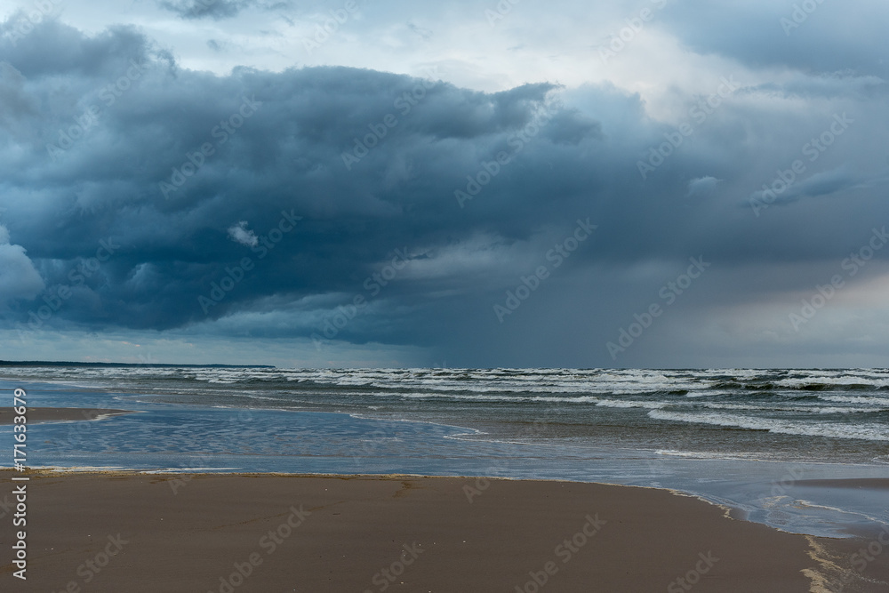 Stormy evening by Baltic sea, Liepaja, Latvia.