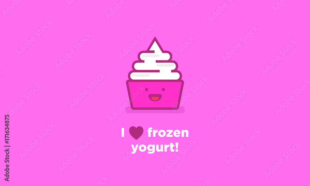 I Love Heart Frozen Yogurt! (Frozen Yogurt With Smiley Face Line Art in Flat Style Vector Illustration Icon and Quote Poster Design) I Love Heart Frozen Yogurt! (Frozen Yogurt With Smiley Face Line Art in Flat Style Vector Illustration Icon and Quote Poster Design)