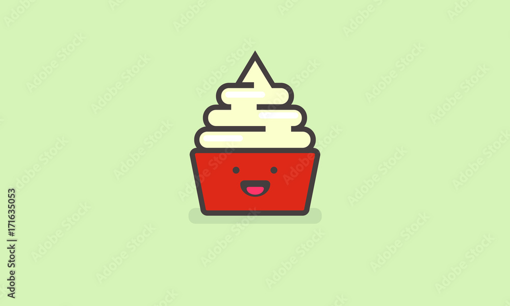 Frozen Yogurt (Line Art in Flat Style Vector Illustration Icon Design) With Smiley Face Frozen Yogurt (Line Art in Flat Style Vector Illustration Icon Design) With Smiley Face