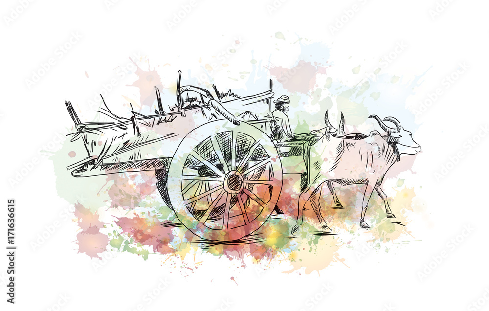 How to draw Bullock cart | Bullock cart drawing Step by step tutorial 2021|  Transport part 2 - YouTube