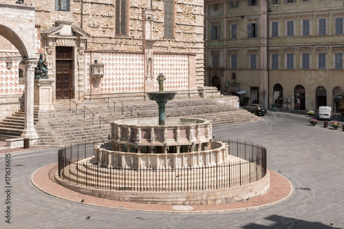 The Fontana Maggiore, a monumental medieval fountain, the main landmark of Perugia - Umbria, Italy
