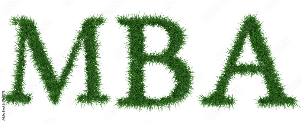 Mba - 3D rendering fresh Grass letters isolated on whhite background. Mba - 3D rendering fresh Grass letters isolated on whhite background.