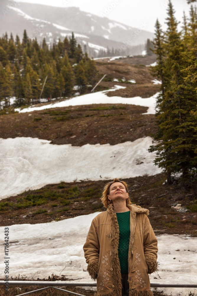 One Woman Recreation in the Winter Snow Nature Mountains. One Woman Recreation in the Winter Snow Nature Mountains.