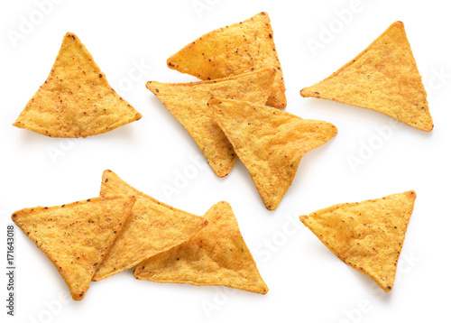 Corn chips, nachos isolated on white background. photo