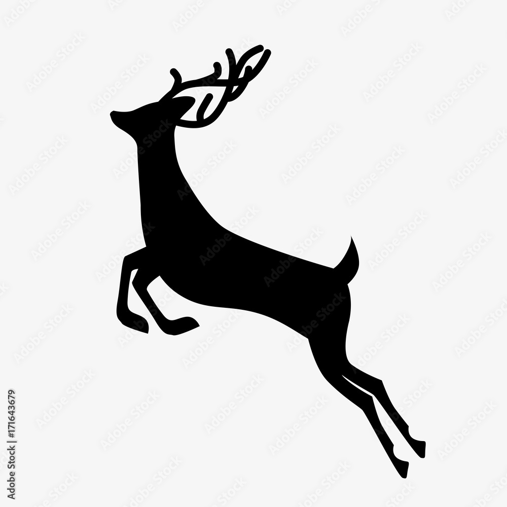 Fototapeta premium Running deer black silhouette isolated on white background