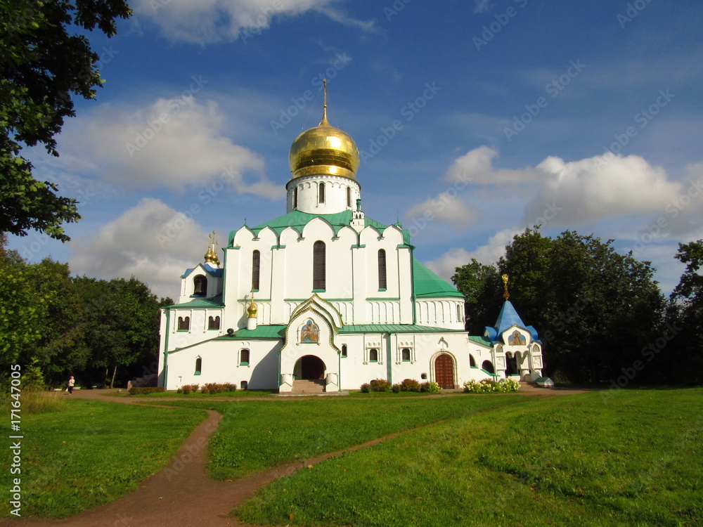 Feodorovskiy gosudarev cathedral in the city of Pushkin, Russia, September 9, 2017 
