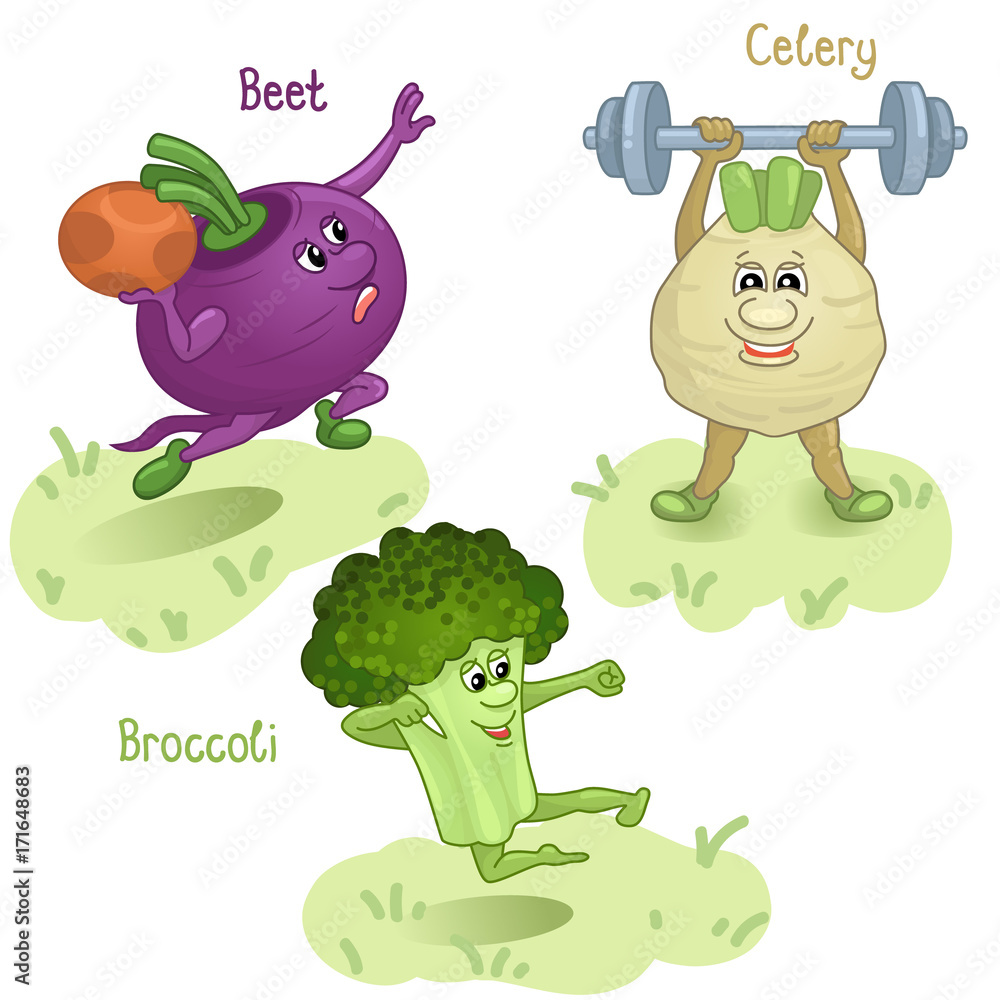 Obraz premium Vegetables engage in sports part 3 / There are beet root, celery and broccoly
