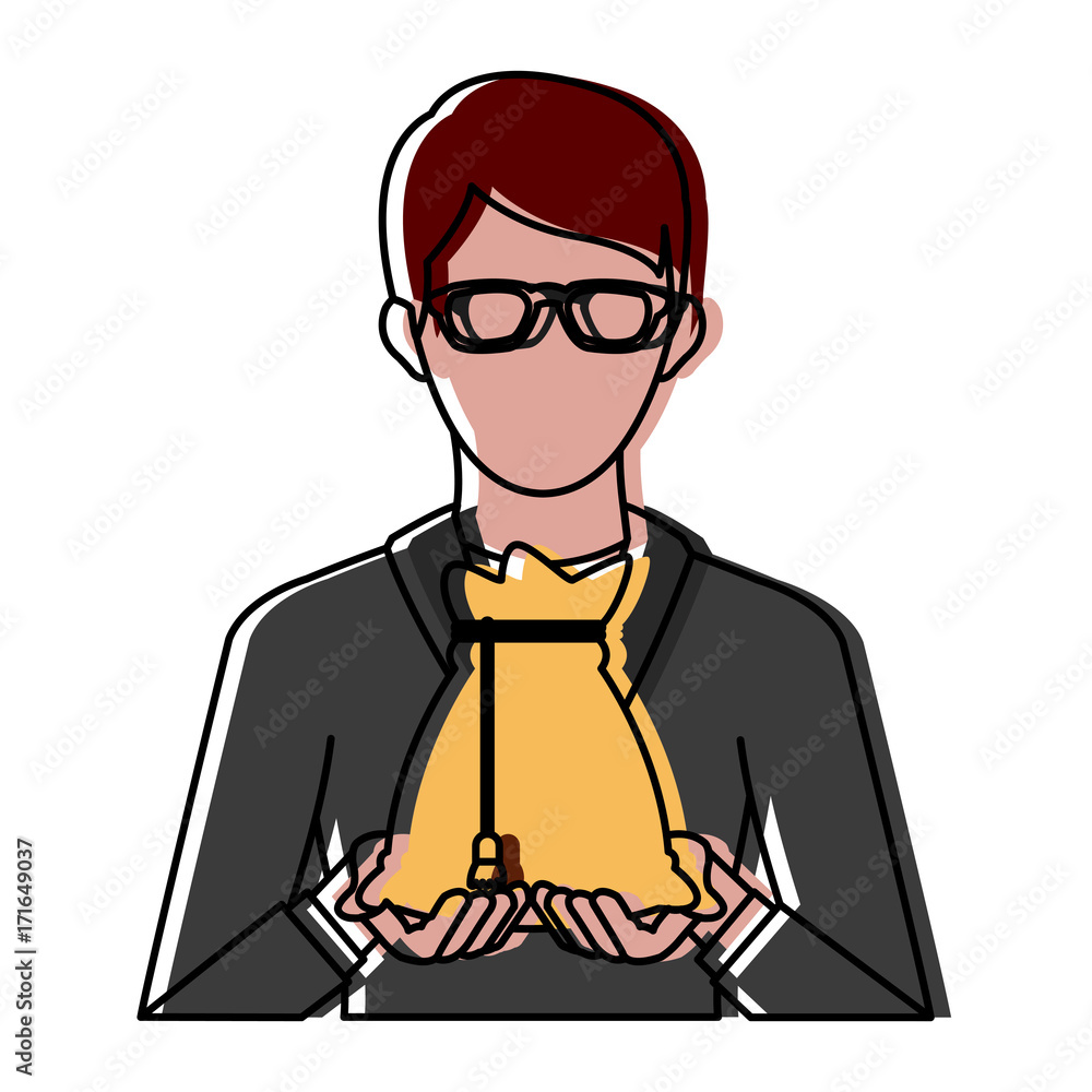 Businessman avatar cartoon holding savings icon vector illustration graphic design