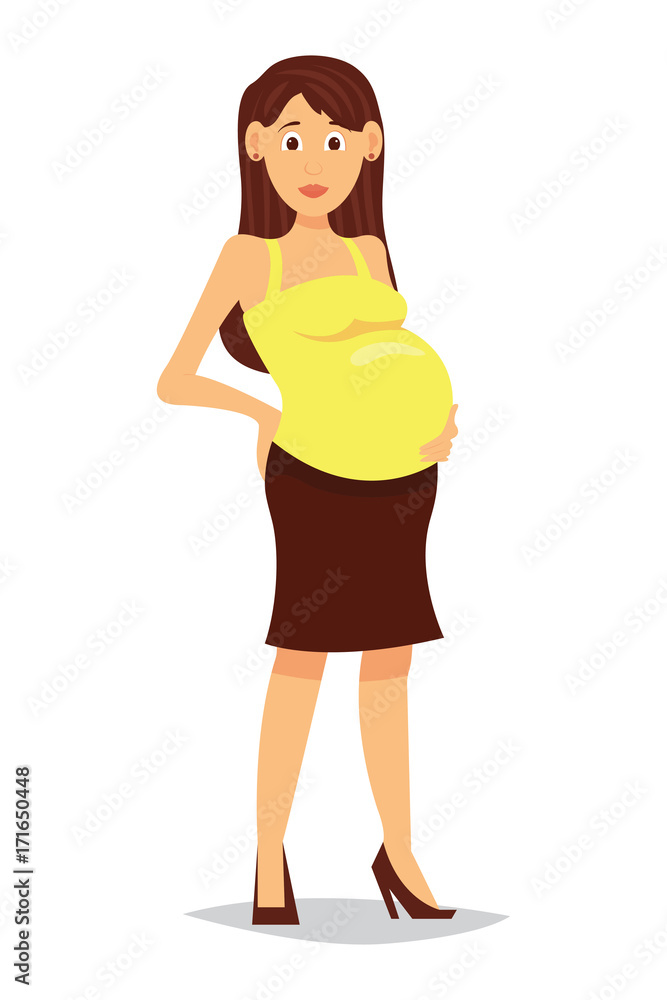 Motherhood. Pregnant woman posing. Happy expectant mother. Vector illustration of a flat design Motherhood. Pregnant woman posing. Happy expectant mother. Vector illustration of a flat design
