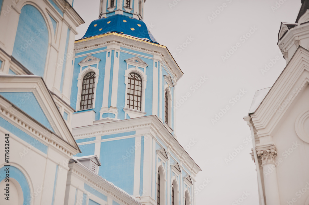 Obraz premium Blue and white facade of the Church building 8488.