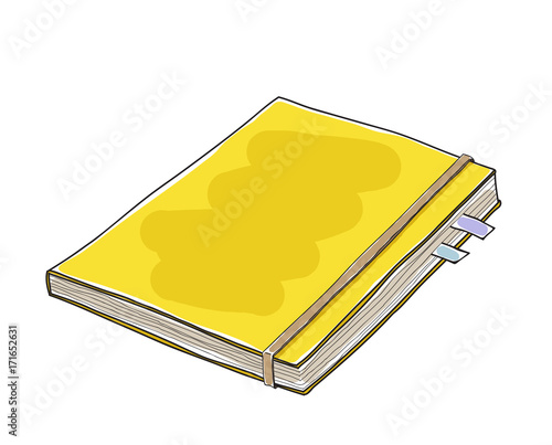 Yellow leather notebook hand drawn vector art illustration