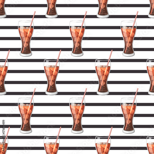 Cola drink in a glass cup with ice with sticks Vector Illustration. Aerated drink sweet symbol icon Glass Pattern, background, wallpaper wrapper for your projects