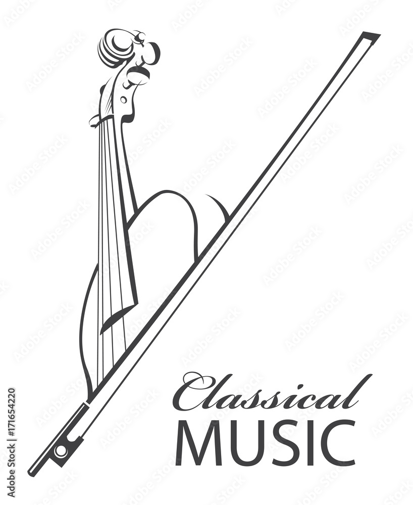 abstract monochrome illustration of violin with text