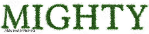 Mighty - 3D rendering fresh Grass letters isolated on whhite background.