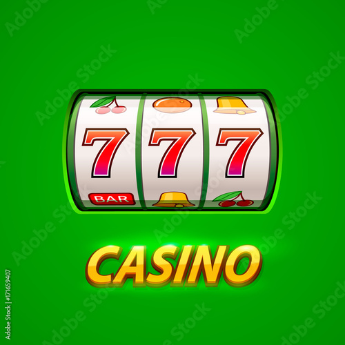 Golden slot machine wins the jackpot. Isolated on green background. Vector illustration
