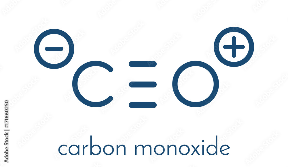 Carbon monoxide (CO) toxic gas molecule. Carbon monoxide poisoning