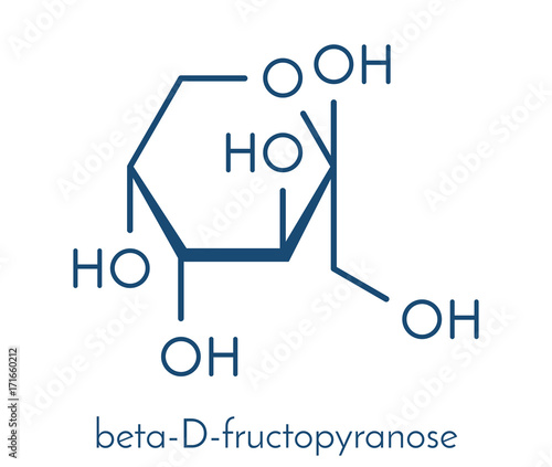 Fructose (D-fructose) fruit sugar molecule. Component of high-fructose corn syrup (HFCS). Skeletal formula.