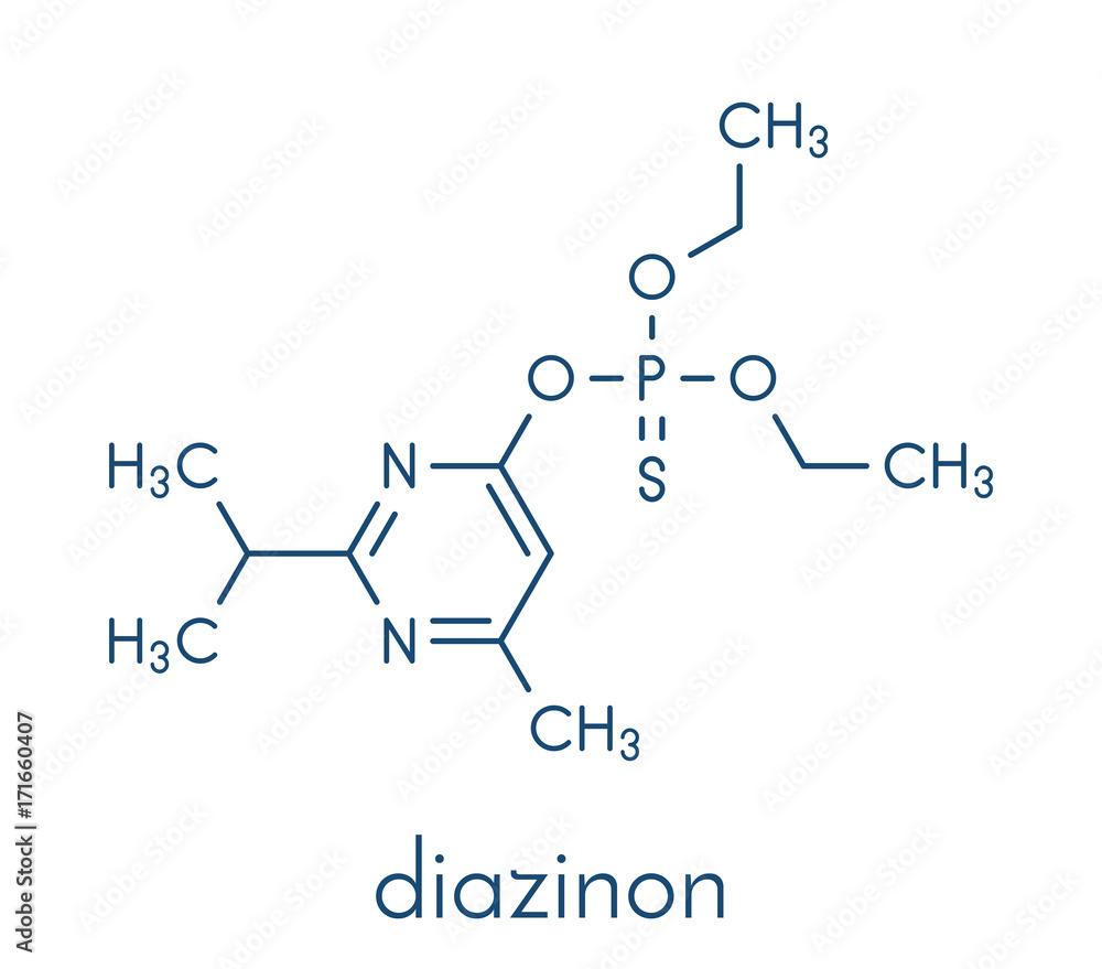 Diazinon (dimpylate) organophosphate insecticide molecule. Skeletal formula.