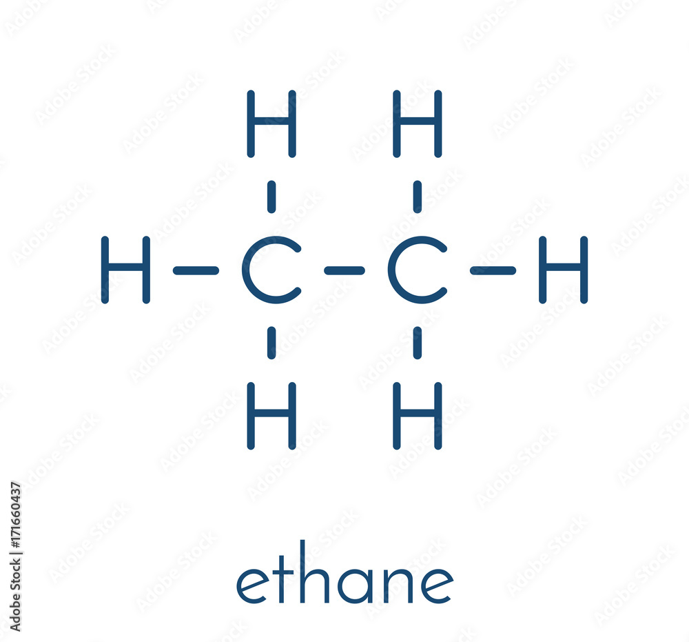 Ethane natural gas component molecule. Skeletal formula. Ethane natural gas component molecule. Skeletal formula.