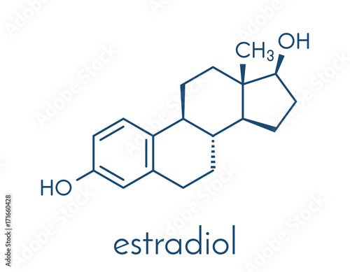 Estradiol (estrogen) female sex hormone molecule. Skeletal formula.