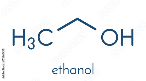 Alcohol (ethanol, ethyl alcohol) molecule, chemical structure. Skeletal formula.