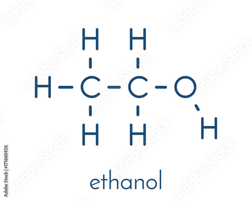 Alcohol (ethanol, ethyl alcohol) molecule, chemical structure. Skeletal formula.