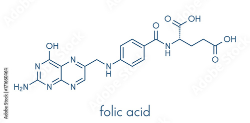 Vitamin B9 (folic acid) molecule. Skeletal formula.