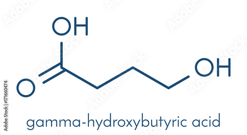 Gamma-hydroxybutyric acid (GHB, oxybate, liquid ecstasy) molecule. Skeletal formula.