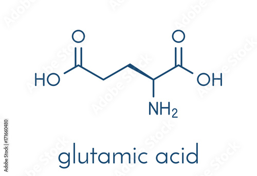 Glutamic acid (l-glutamic acid, Glu, E) amino acid and neurotransmitter molecule. Skeletal formula.