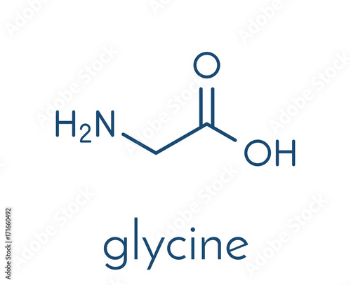 Glycine (Gly, G) amino acid molecule. Skeletal formula.
