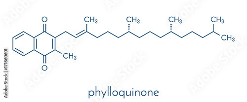 Vitamin K (K1, phylloquinone, phytomenadione) molecule. Skeletal formula.