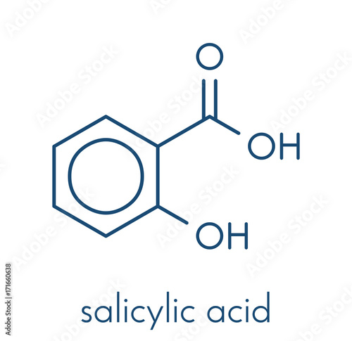 Salicylic acid molecule. Used in cosmetics, in dermatological medicines, etc. Skeletal formula.