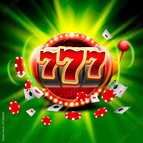 Big win slots 777 banner casino on the green background. Vector illustration 